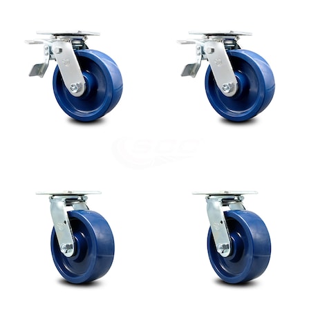 Service Caster 6 Inch Solid Polyurethane Caster Set with Roller Bearing 2 Total Lock Brake SCC SCC-TTL30S620-SPUR-2-S-2
